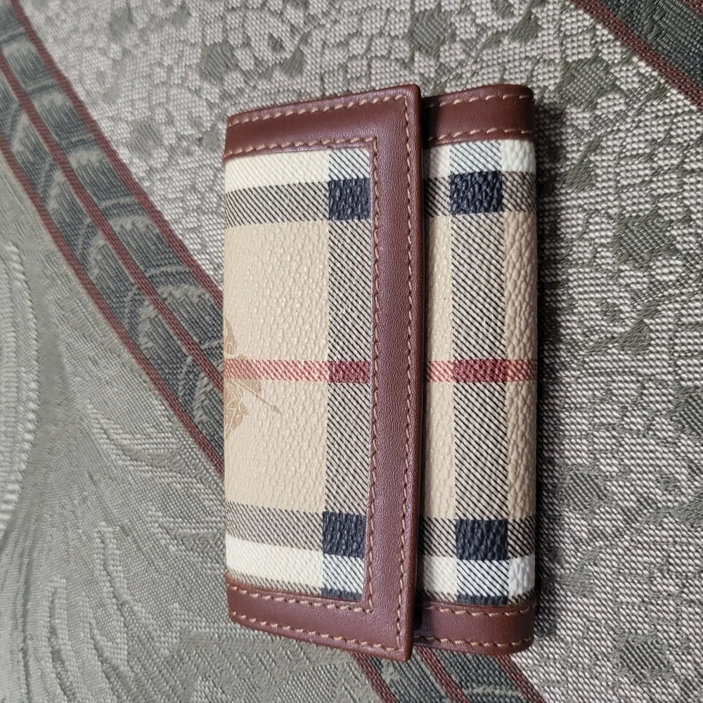 Burberry Brown and Cream Key Card Holder with Classic Check Pattern